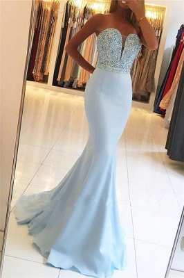 Baby Blue Mermaid Open Back Prom Dresses Sexy  Beads Sequins Formal Evening Dresses BA7755_1