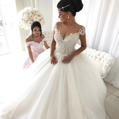 Affordable Off-the-Shoulder V-Neck Wedding Dresses Princess Ball Gown Sleeveless Bridal Gowns Online_3