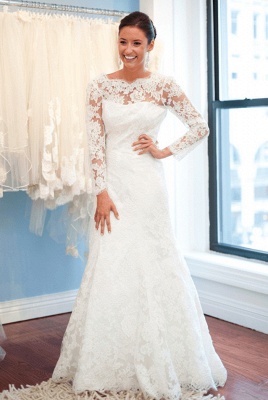 A-Line Lace Sweep Train Bridal Gown with Chain Popular Open Back Plus Size Wedding Dresses_1