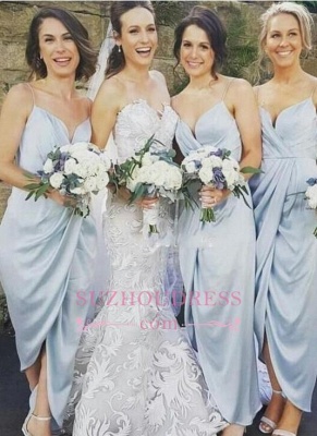 Spaghettis-Straps Slit Sky-Blue Ruffles Sheath Bridesmaid Dresses BA6197_1