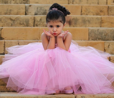 Pretty Pink Crystal Flower Girl Dresses |  Open Back Pageant Dress with Detachbale Skirt_6