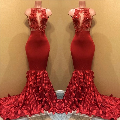 Beaded Lace Appliques Red Prom Dresses  | Mermaid Sleeveless Sexy Evening Gown BA8312_1