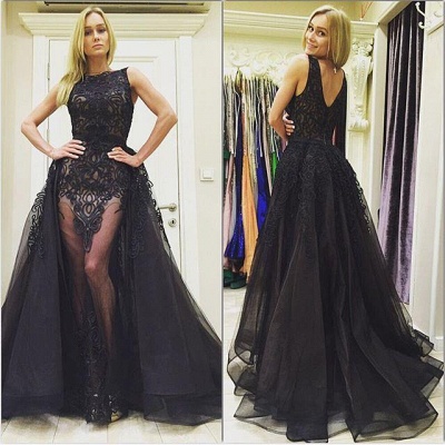 Chic  Black Evening Dresses Overskirt Sexy long Prom Gowns_3