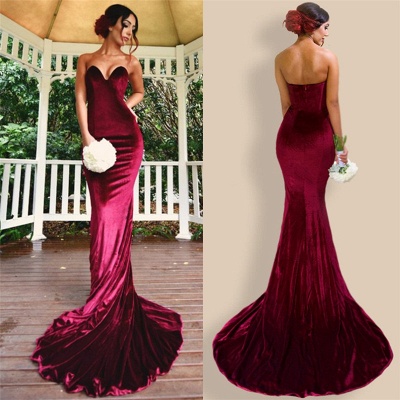 Sexy Mermaid Burgundy Velvet Bridesmaid Dresses  Sheath  Evening Gowns_4