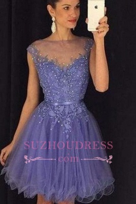 Lavender A Line Cap Sleeves Short Beadings Tulle   Homecoming Dress_2