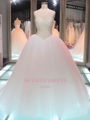 Tulle Glamorous Sweetheart Princess Bride Dress Pearls Ball Gown Wedding Dress_3