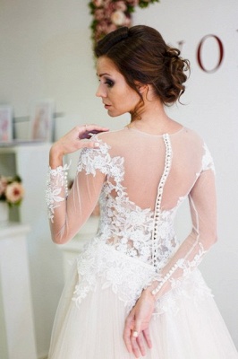 A-Line Long Sleeve Lace Applique Bridal Gowns Elegant Tulle Long Wedding Dresses BA5209_4